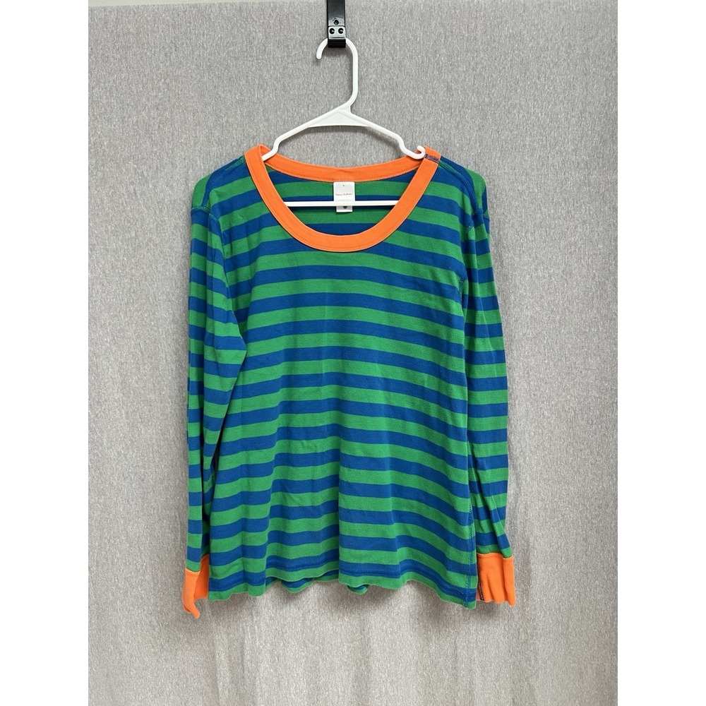Hanna Andersson Pajama Shirt Adult Sz XL Green Striped Organic Cotton Loungewear